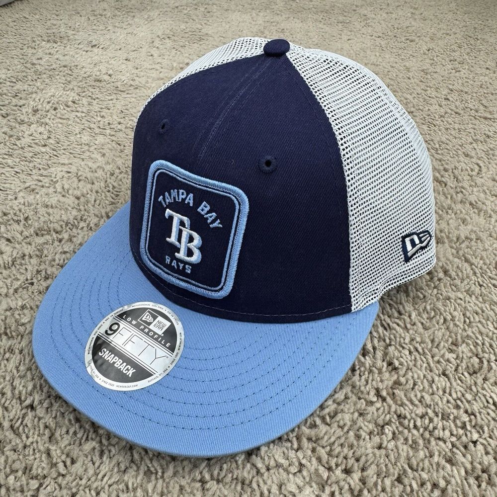 Tampa Bay Rays Hat NE 9Fifty Snapback Blue Low Pro‎ Squared Patch Mesh Back Cap